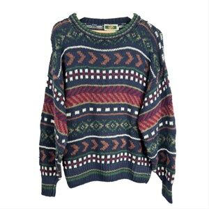 VTG 90s Joseph Abboud Silk Linen Sweater L Hand Knit Made in Scotland Geometric